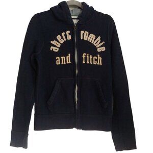 Abercrombie & Fitch Kids Muscle Navy Full Zip Logo Hoodie XL Pockets Y2k